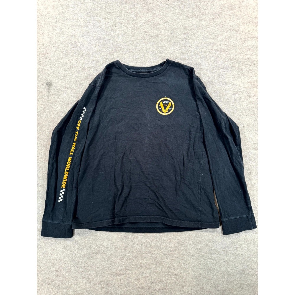 Vans Long Sleeve Shirt Boys Medium 10-12 Black Skate Graphic Logo Classic Fit